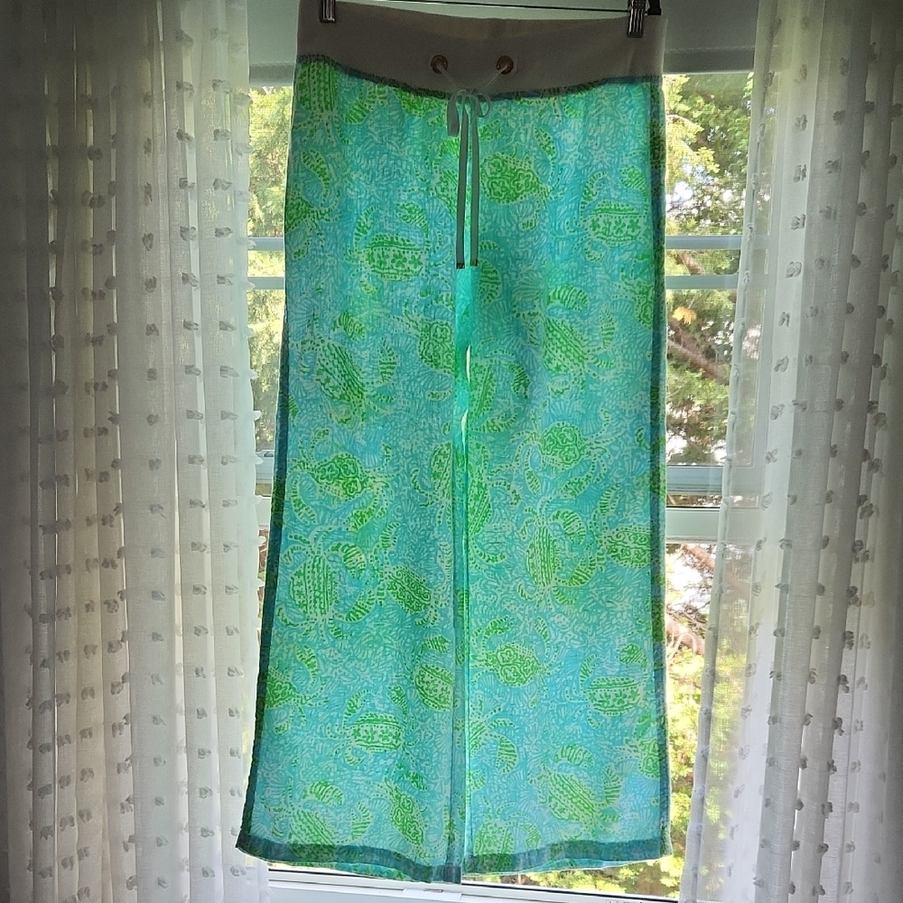Lilly Pulitzer Vibrant Green and Blue WIDE LEG PANTS.